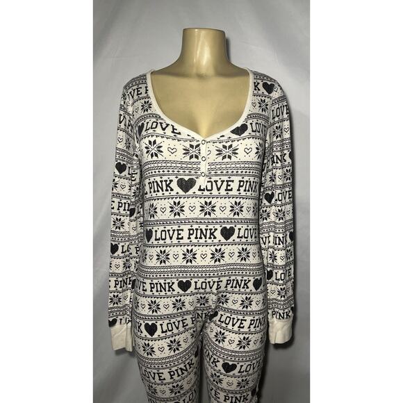 PINK Victoria's Secret Black and Cream Love Print Pajama Set - Picture 2 of 8
